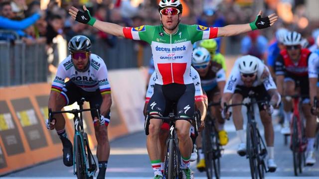 Viviani gana al esprint a Sagan y Gaviria; Yates sigue de azul