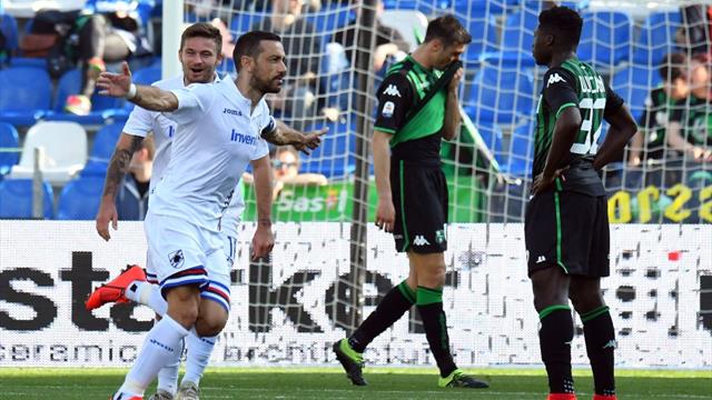 Quagliarella e Defrel show, il Sassuolo è già in vacanza: la Sampdoria passa 5 a 3