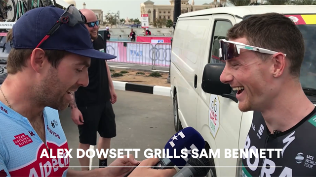 Sam Bennett gets grilled by Alex Dowsett Sam Bennett gets grilled by Alex Dowsett