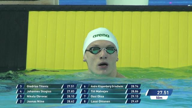 Titenis edges out Skagius in Men's 50m Breaststroke Titenis edges out Skagius in Men's 50m Breaststroke