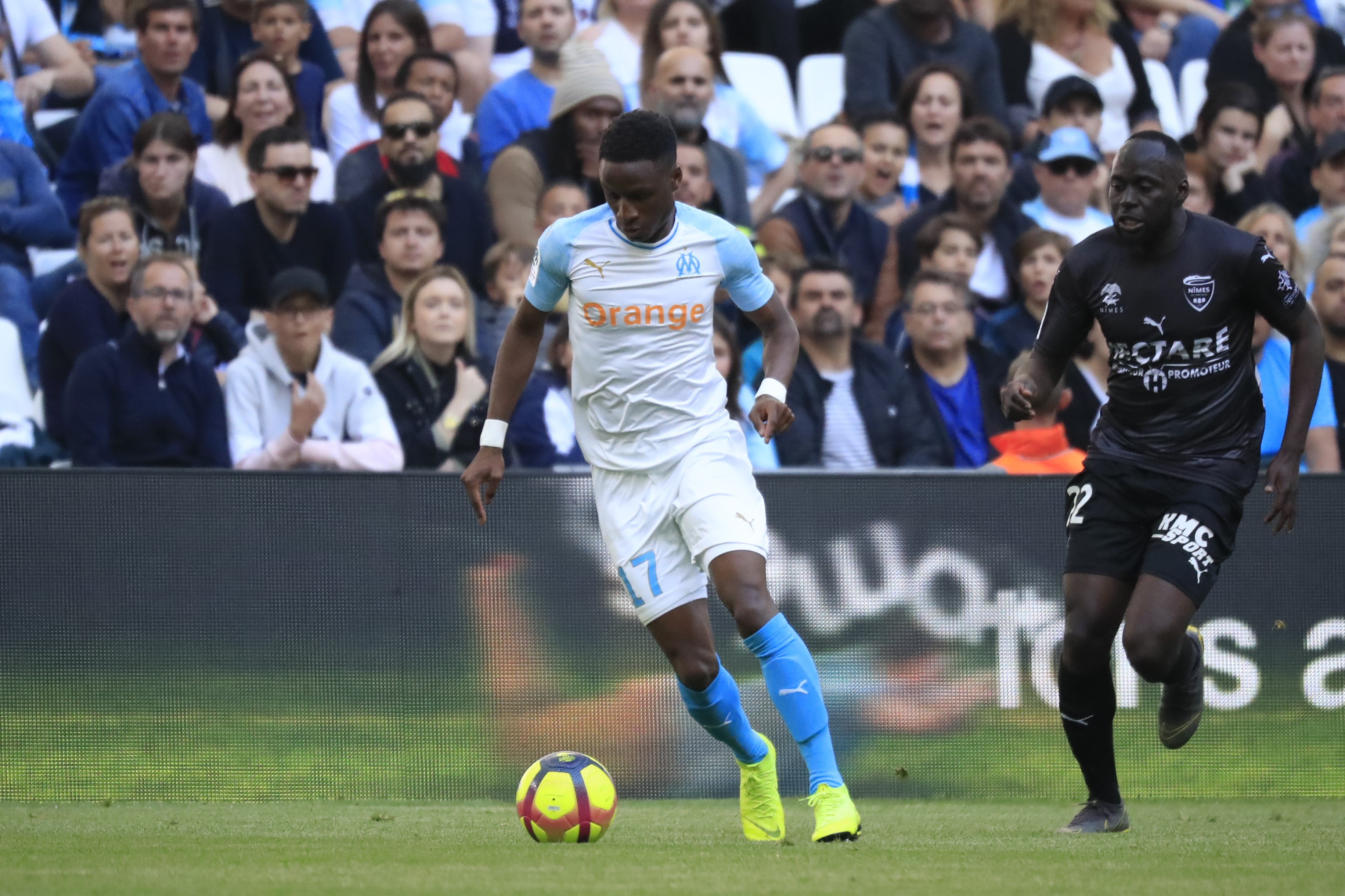 Bounar Sarr lors la rencontre OM-Nîmes / Ligue 1