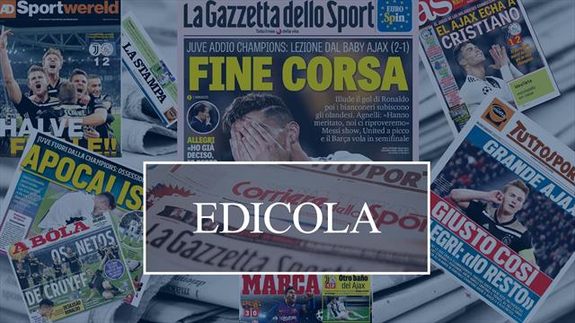 Edicola: la sconfitta della Juve e Allegri che resta, la stampa europea applaude l'Ajax