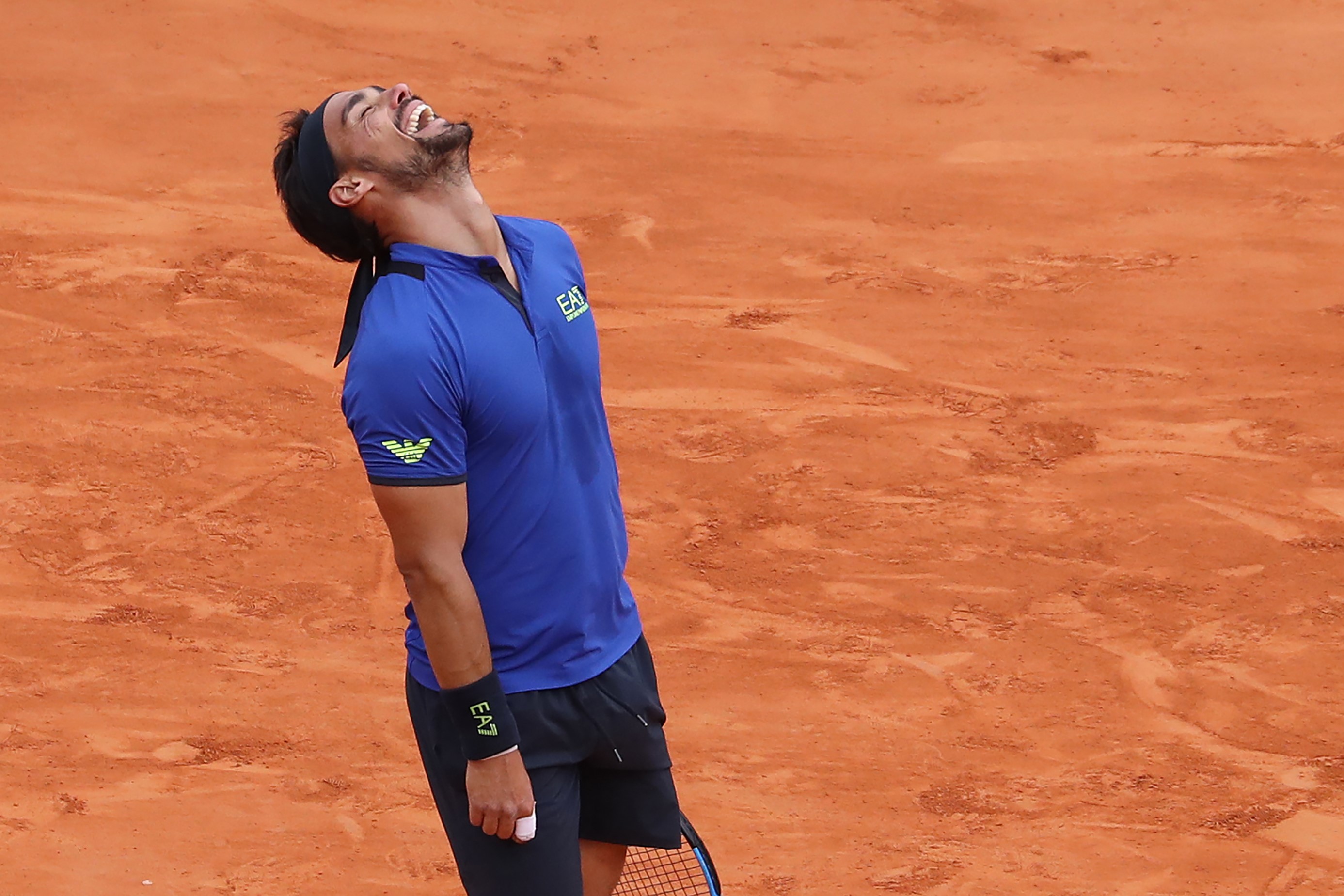 La joie de Fabio Fognini après sa victoire sur Rafael Nadal