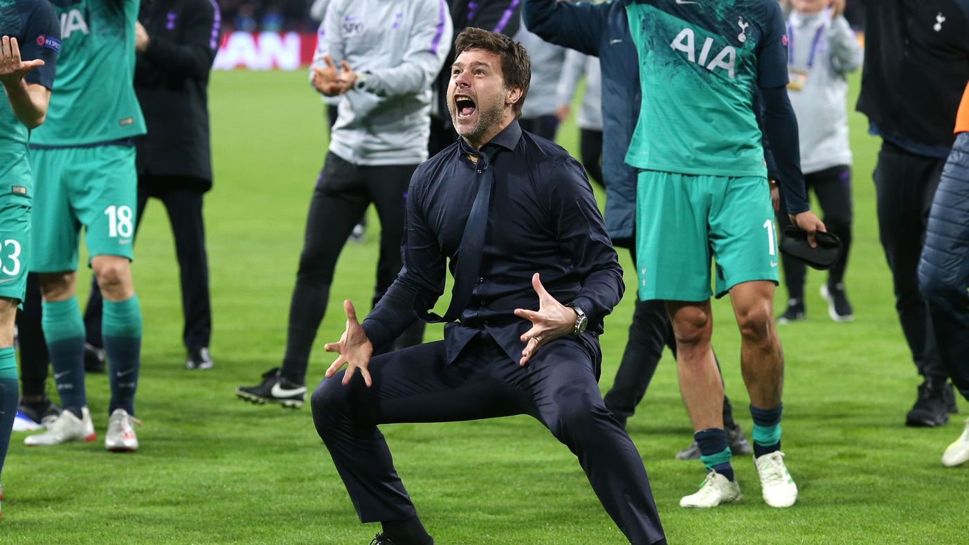 Tottenham manager Mauricio Pochettino celebrates during the UEFA Champions League Semi Final second leg match between Ajax and Tottenham Hotspur at the Johan Cruyff Arena on May 8, 2019 in Amsterdam, Netherlands.