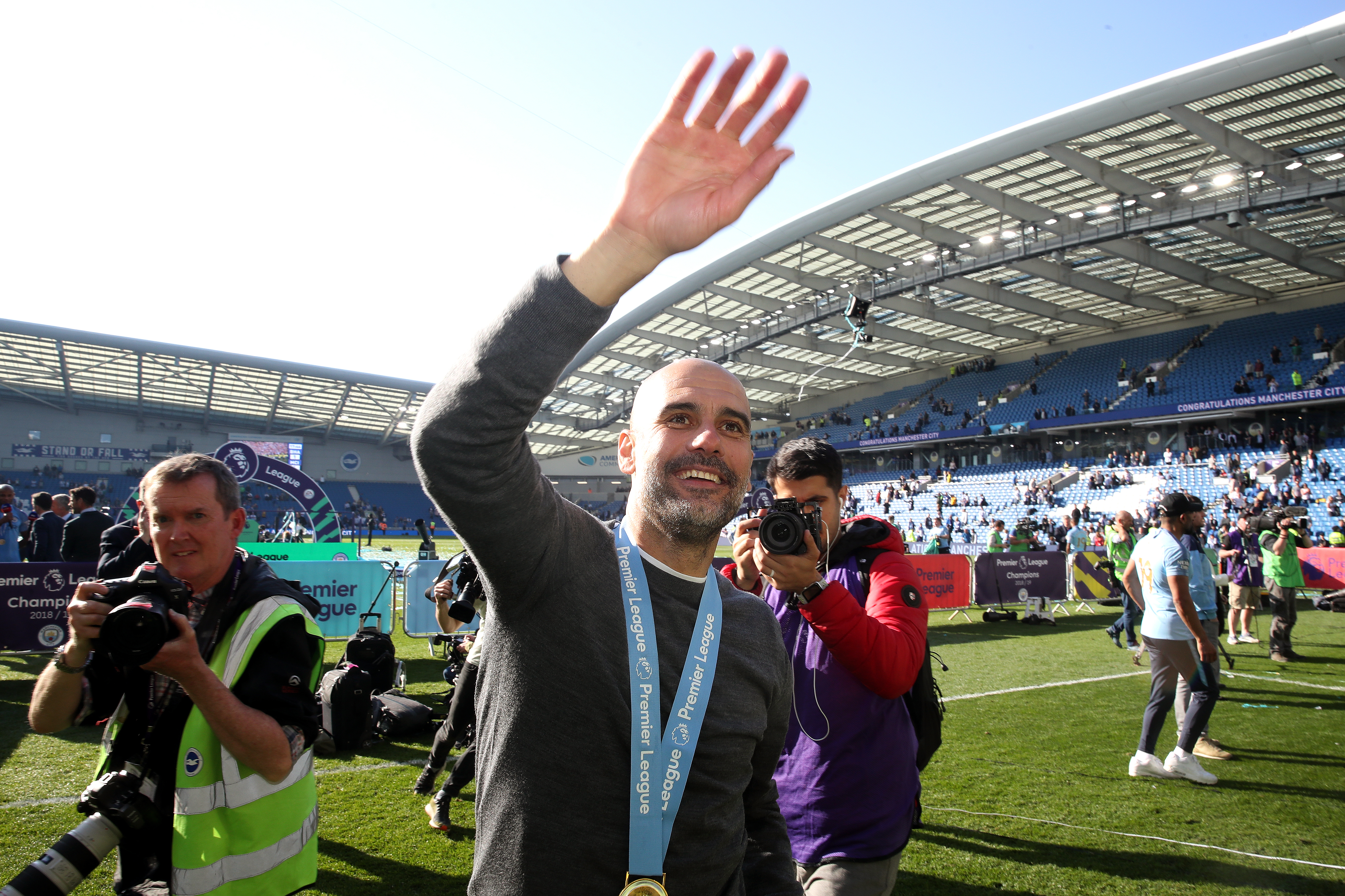 Pep Guardiola is celebrating another Premier League title