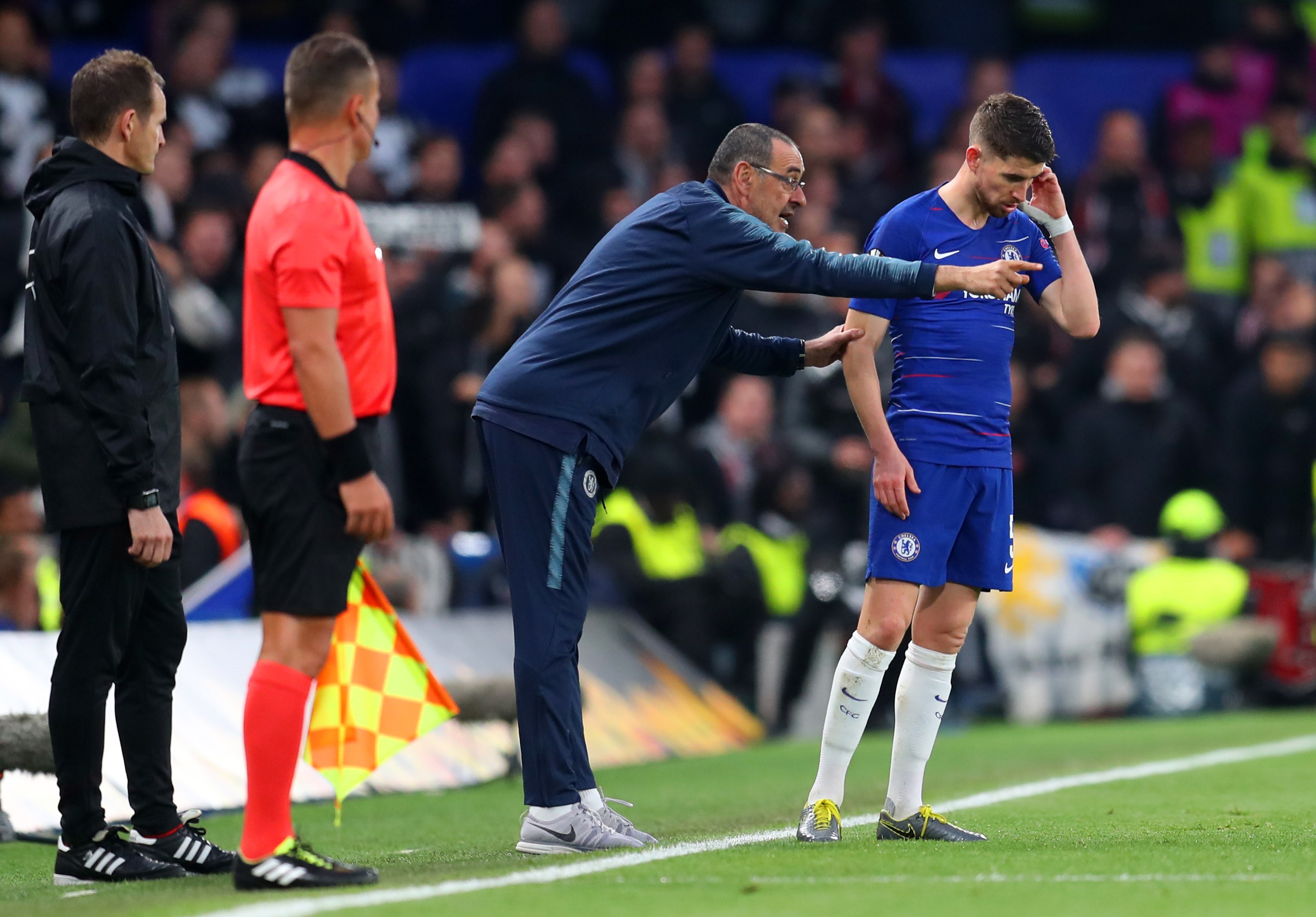 Chelsea, Premier League 2018-2019: da sinistra, Maurizio Sarri e Jorginho (Getty Images)