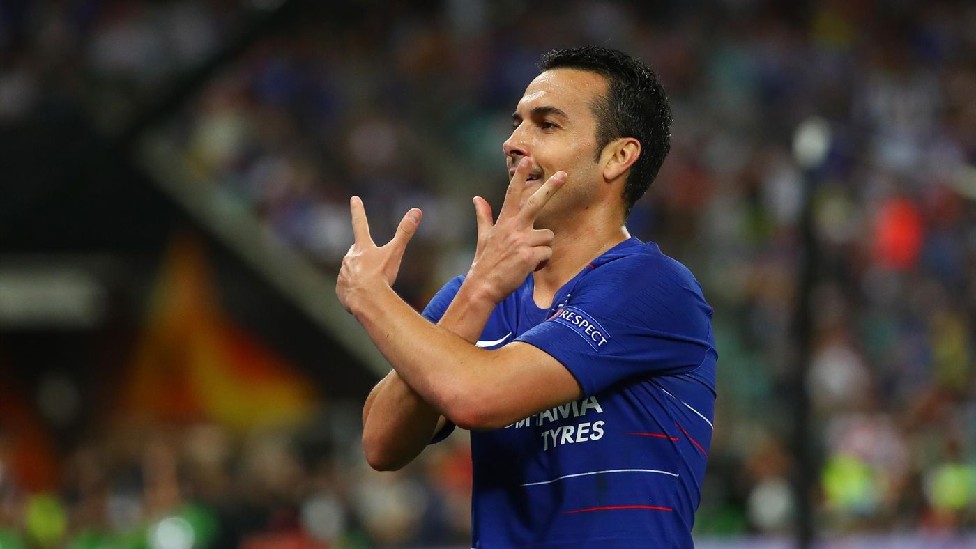 Pedro of Chelsea celebrates after scoring a goal to make it 2-0 during the UEFA Europa League Final between Chelsea and Arsenal at Baku Olimpiya Stadionu on May 29, 2019 in Baku, Azerbaijan