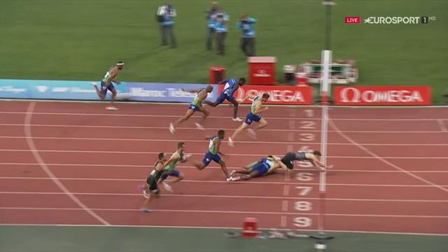 Hurdlers McLeod and Shubenkov collide, Russian falls over line to win Hurdlers McLeod and Shubenkov collide, Russian falls over line to win