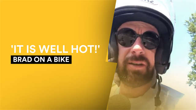 Brad on a Bike - Wiggins chats to Van Avermaet and deals with the sweltering heat Brad on a Bike - Wiggins chats to Van Avermaet and deals with the sweltering heat