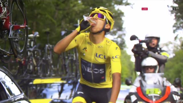 Tour de Francia 2019: Egan Bernal brinda por su maillot amarillo Tour de Francia 2019: Egan Bernal brinda por su maillot amarillo