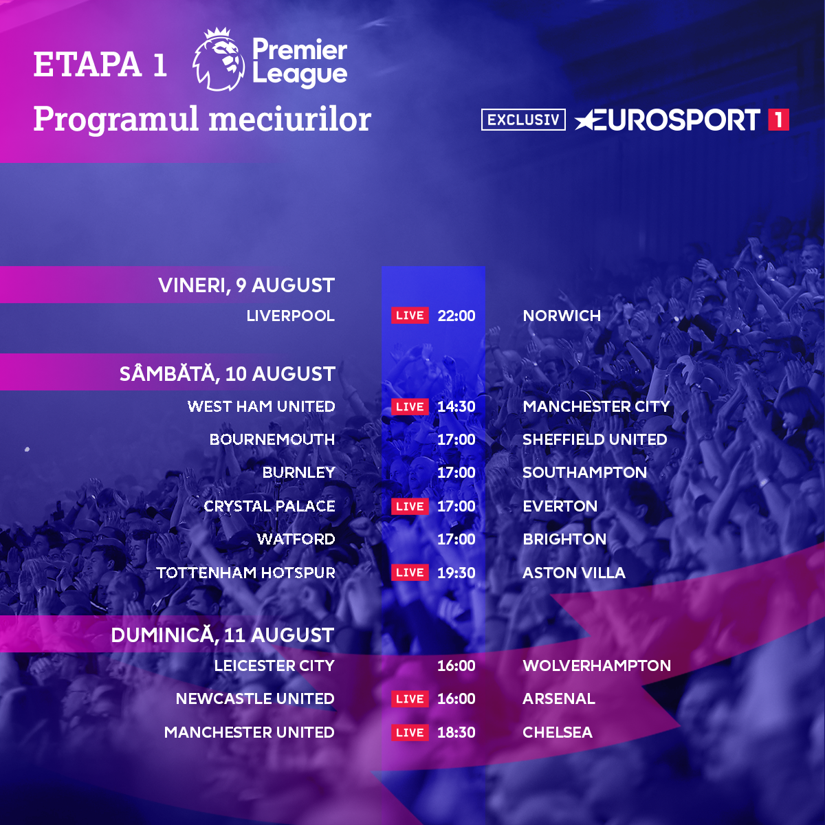 Matchday Schedule - Round 1 - Premier League