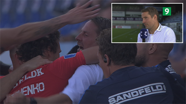 FCM-spillerne fejrede 0-2-scoringen med Brian Priske: ”Det er jo fedt” FCM-spillerne fejrede 0-2-scoringen med Brian Priske: ”Det er jo fedt”