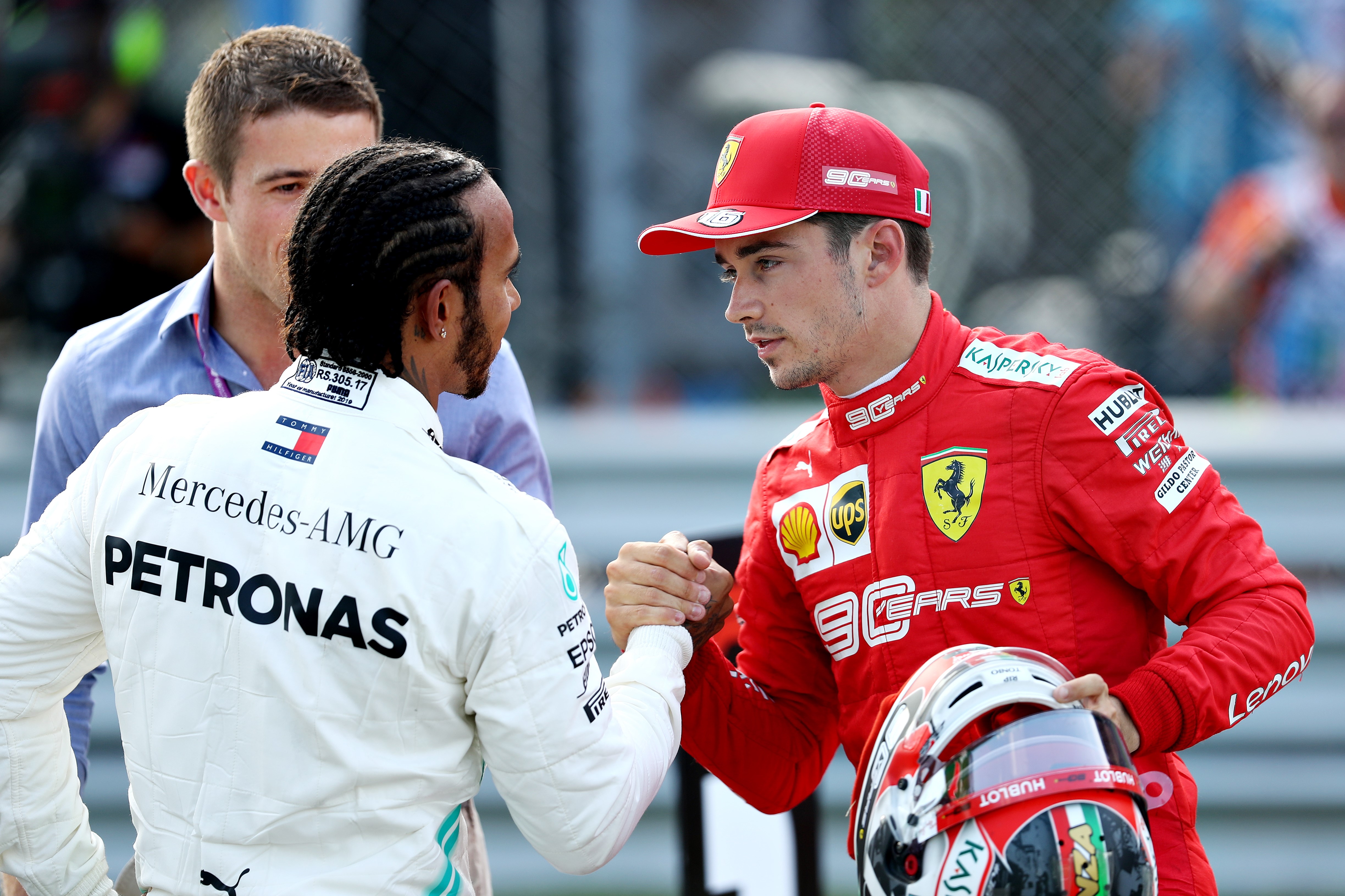 Charles Leclerc (Ferrari) et Lewis Hamilton (Mercedes) au Grand Prix d'Italie 2019