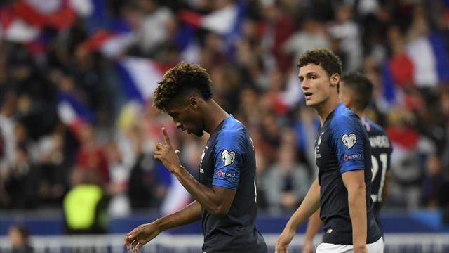 Coman double helps France beat Albania to stay top of Group H