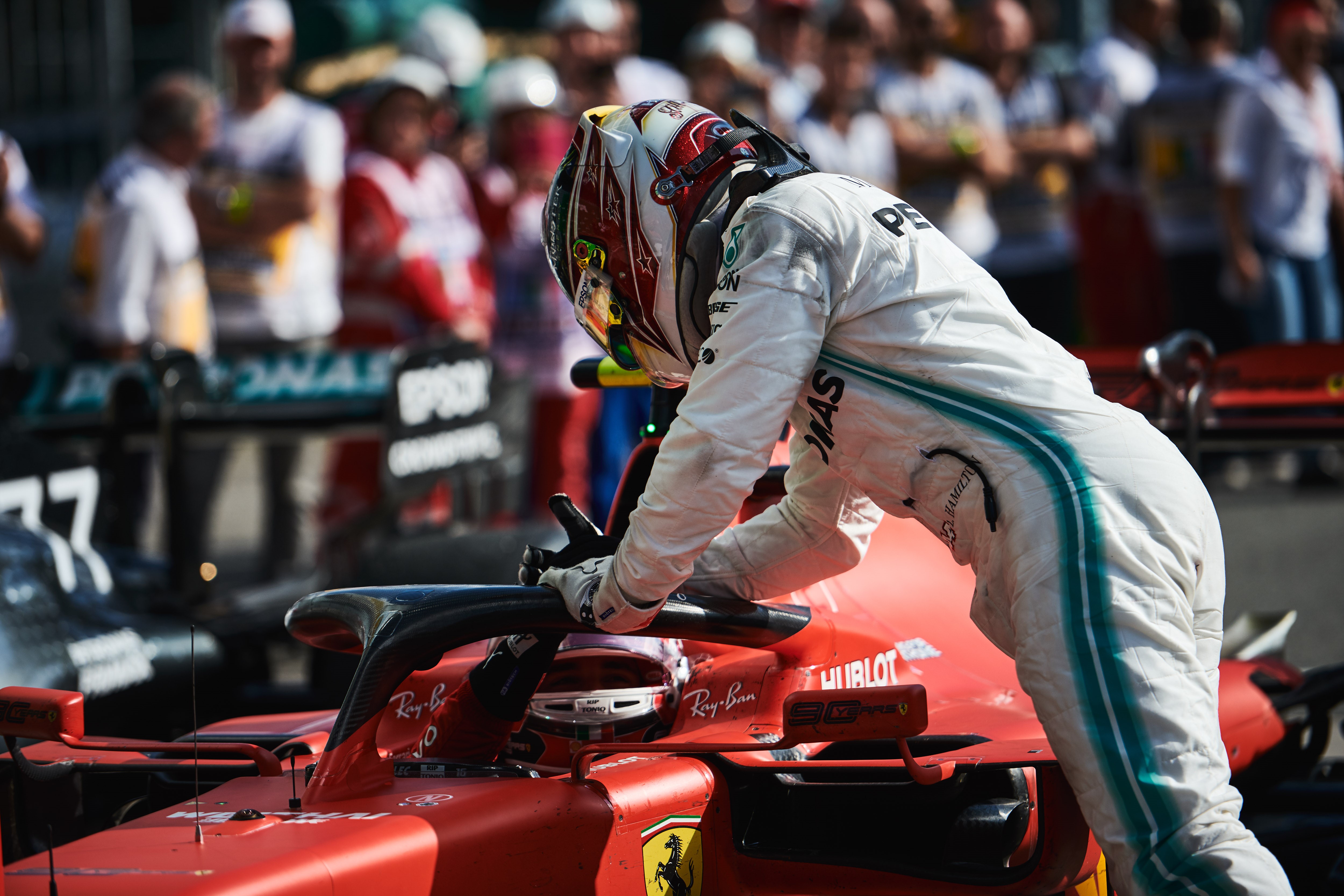 Lewis Hamilton (Mercedes), Charles Leclerc (Ferrari) au Grand Prix d'Italie 2019