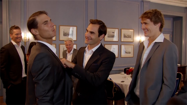 Laver Cup 2019: Federer ayuda a Nadal a acicalarse antes de la presentación Laver Cup 2019: Federer ayuda a Nadal a acicalarse antes de la presentación