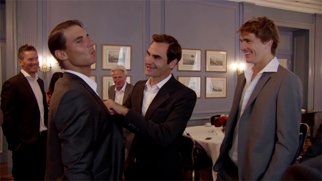 Federer helps Nadal to suit up for the Laver Cup launch Federer helps Nadal to suit up for the Laver Cup launch