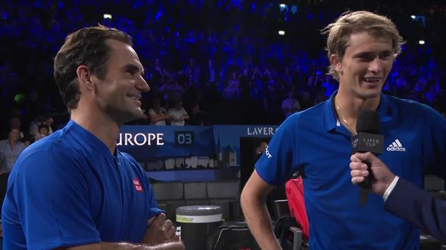 Roger Federer and Alexander Zverev interviewed after Laver Cup doubles win Roger Federer and Alexander Zverev interviewed after Laver Cup doubles win