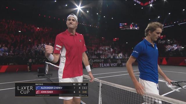 Laver Cup: Isner-Zverev 6-7 6-4 10-1, gli highlights Laver Cup: Isner-Zverev 6-7 6-4 10-1, gli highlights
