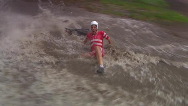 Price-Pejtersen crashes and splashes into giant puddle during time trial Price-Pejtersen crashes and splashes into giant puddle during time trial