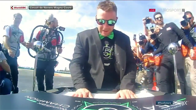 Rea celebrates his fifth title Rea celebrates his fifth title