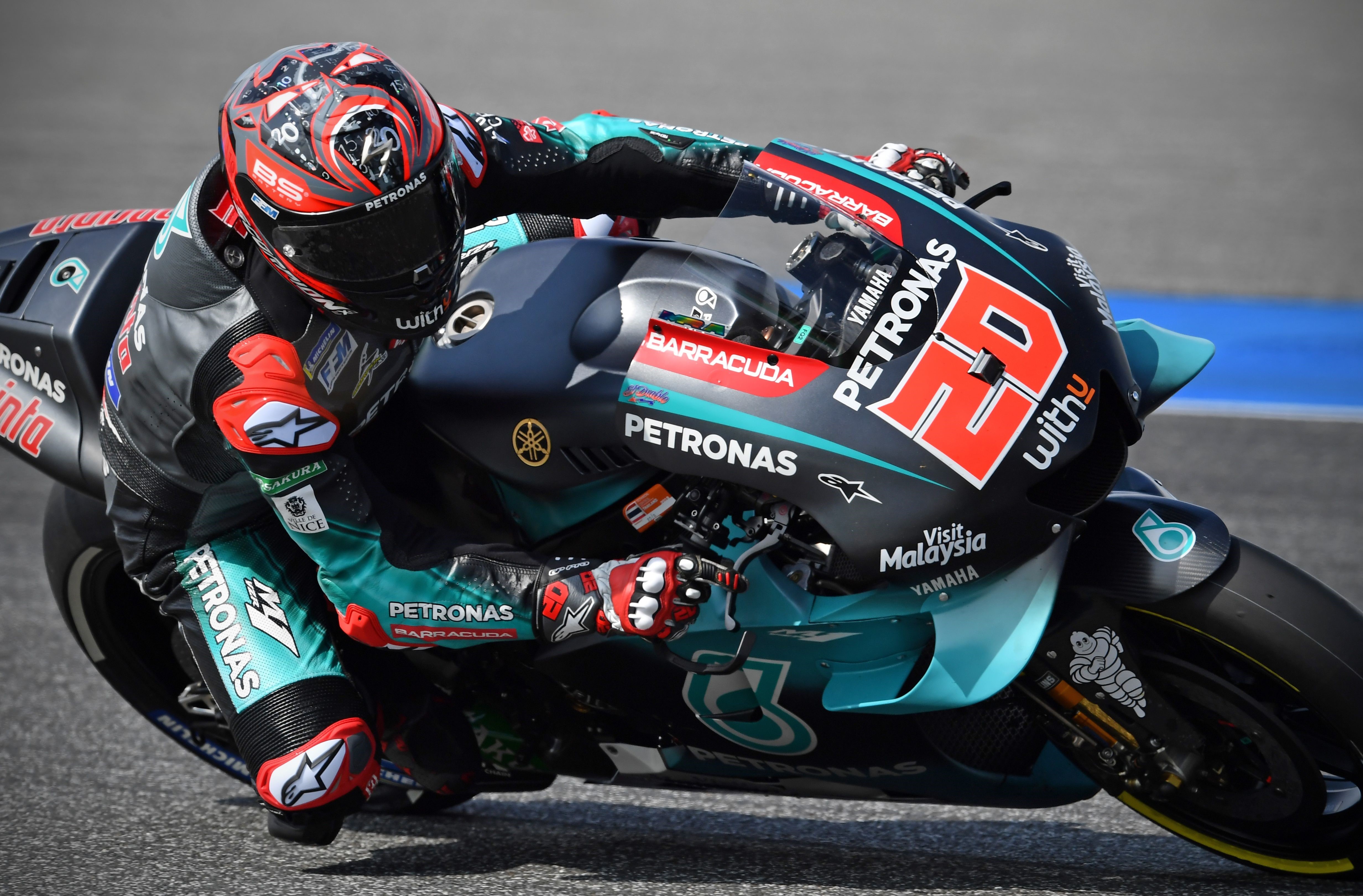 Petronas Yamaha SRT's French rider Fabio Quartararo rides during qualifying for the Thailand's MotoGP at Buriram International Circuit in Buriram on October 5, 2019