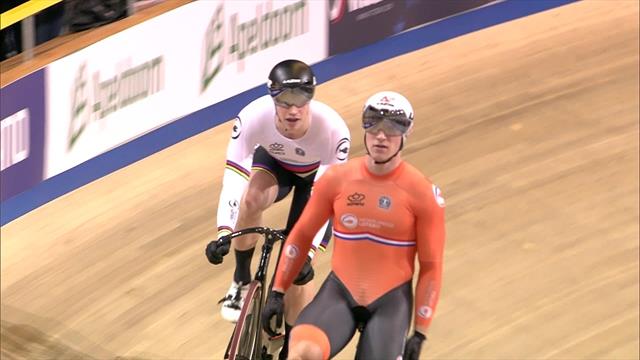 Jeffrey Hoogland holds off Harrie Lavreysen to take sprint Jeffrey Hoogland holds off Harrie Lavreysen to take sprint