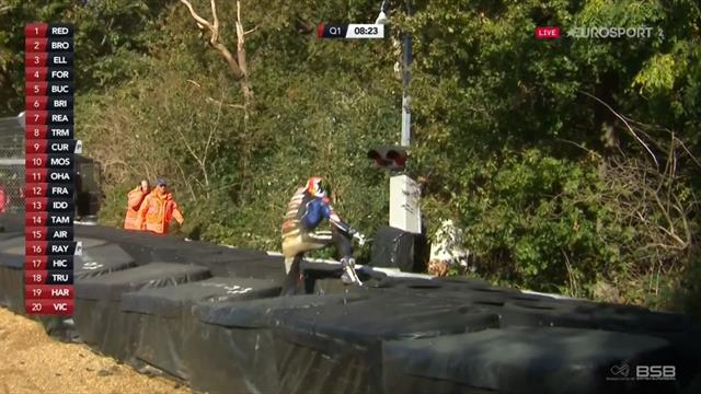 Rider loses bike as it flies out of the track and into trees Rider loses bike as it flies out of the track and into trees