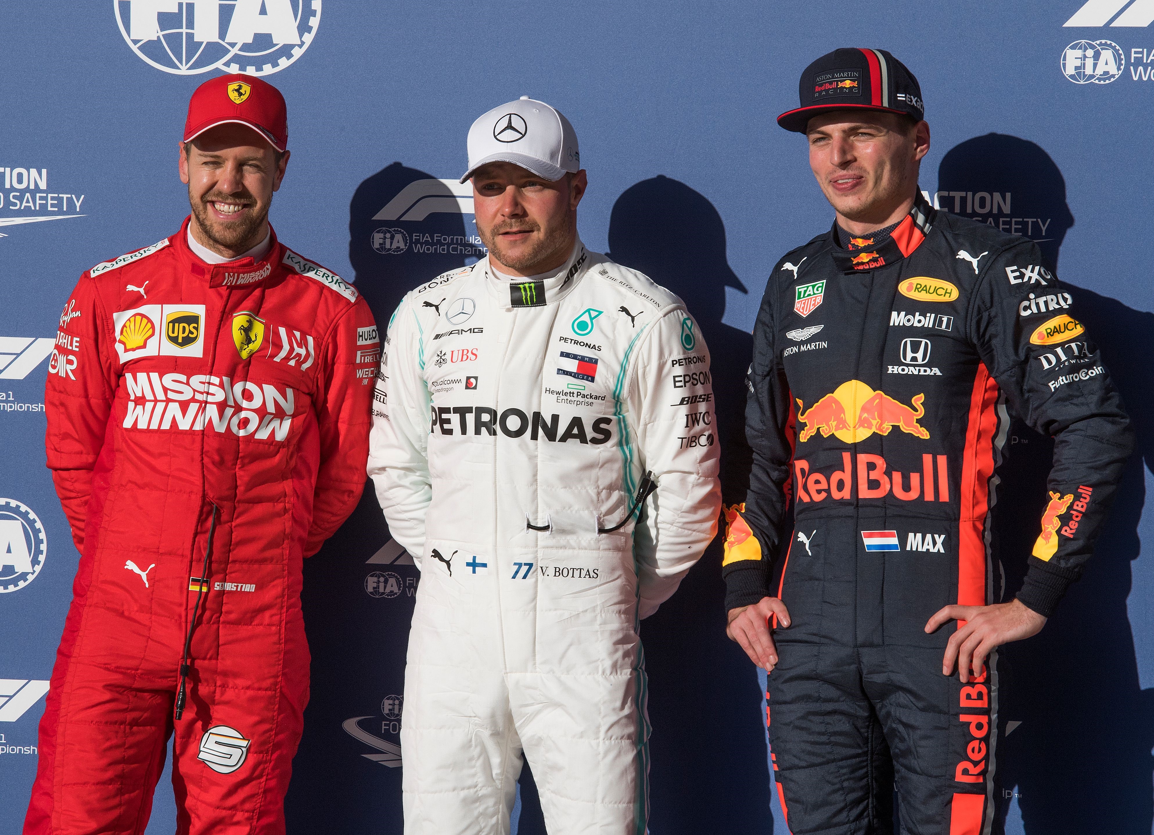 Sebastian Vettel (Ferrari), Valtteri Bottas (Mercedes) et Max Verstappen (Red Bull) au Grand Prix des Etats-Unis d'Amérique 2019