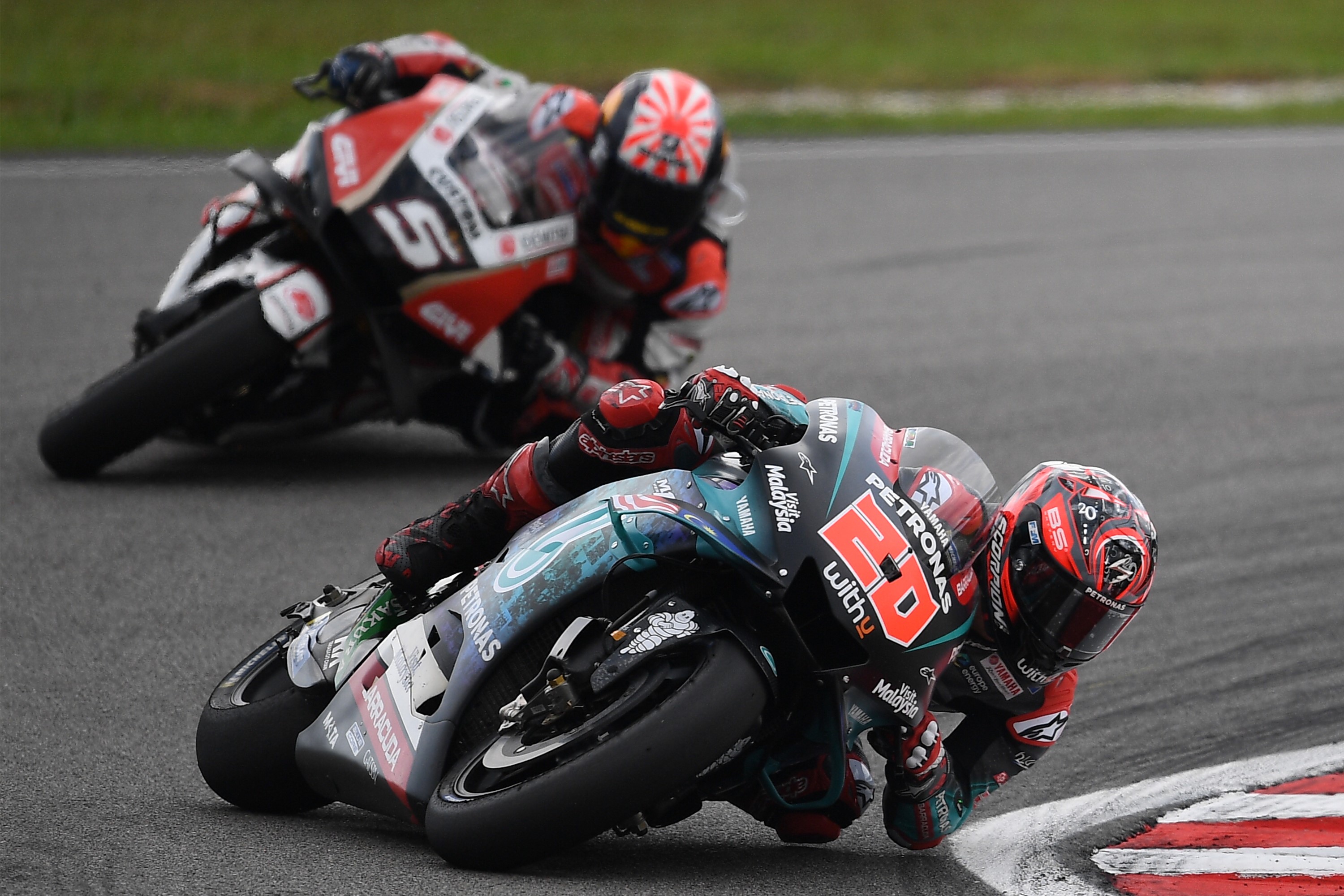 Johann Zarco (Honda LCR) dans le sillage de Fabio Quartararo (Yamaha Petronas SRT) au Grand Prix de Malaisie 2019