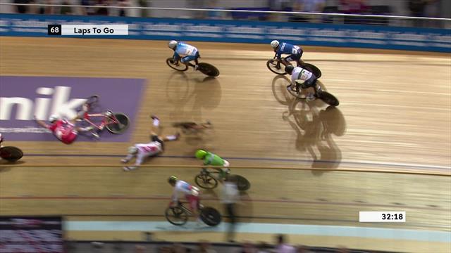 Copa del Mundo Glasgow: Accidente en cadena en la prueba de madison Copa del Mundo Glasgow: Accidente en cadena en la prueba de madison