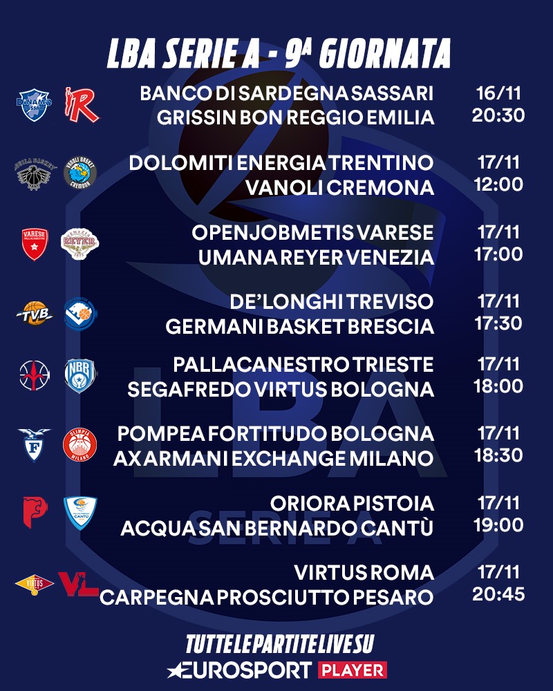 La programmazione della nona giornata di Serie A