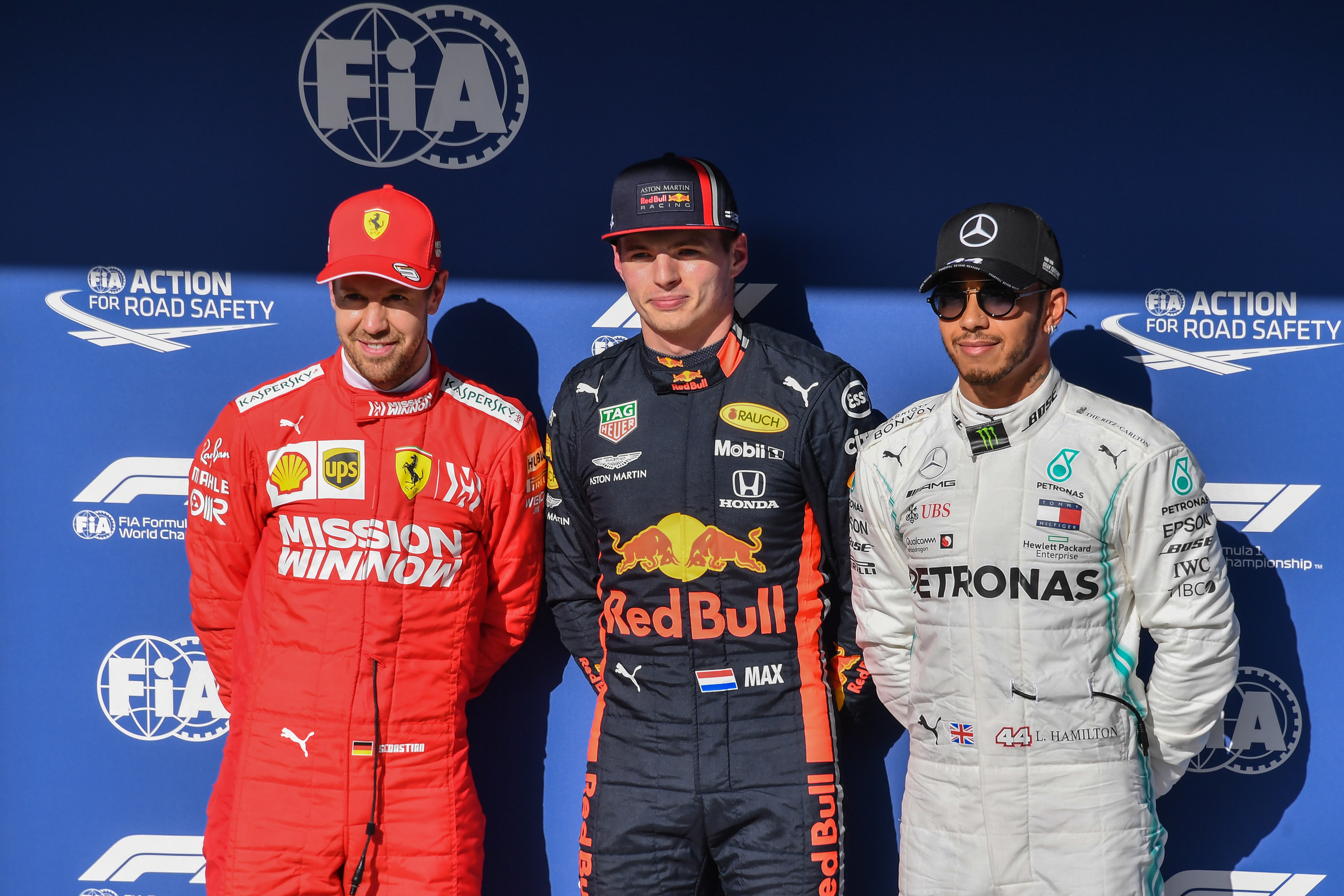 Sebastian Vettel (Ferrari), Max Verstappen (Red Bull) et Lewis Hamilton (Mercedes) au Grand Prix du Brésil 2019