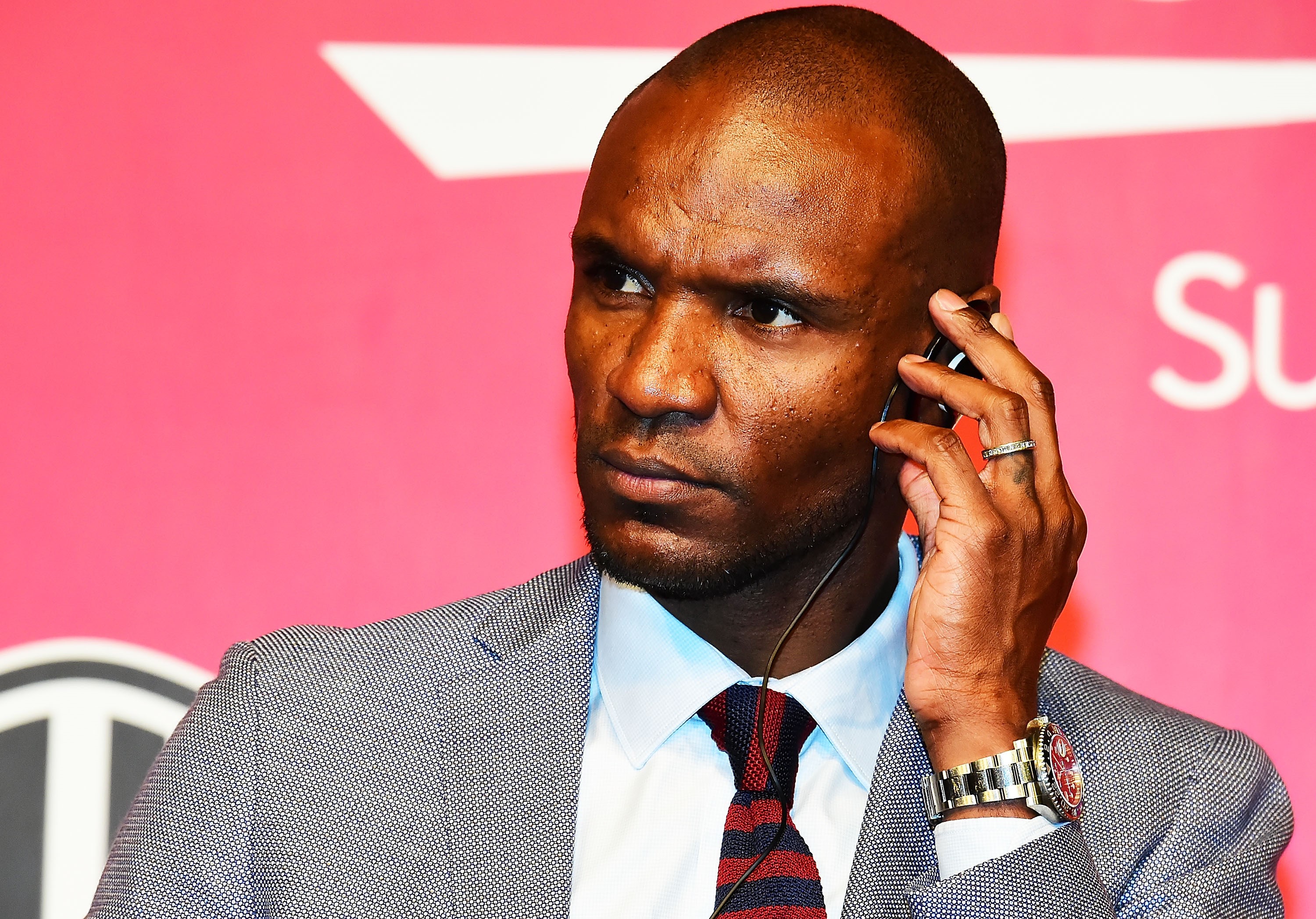 TOKYO, JAPAN - APRIL 18: FC Barcelona technical secretary Eric Abidal attends the Rakuten Cup press conference on April 18, 2019 in Tokyo, Japan. (Photo by Jun Sato/Getty Images)