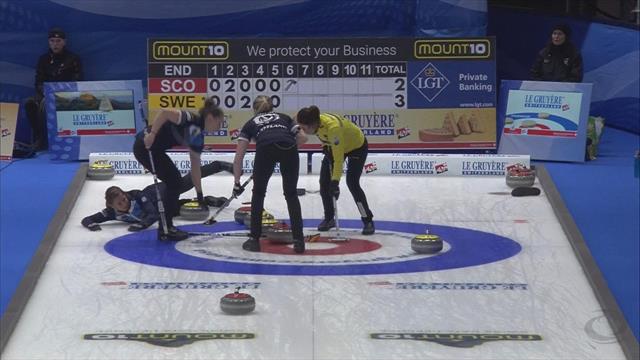 Eve Muirhead falls over on stones Eve Muirhead falls over on stones