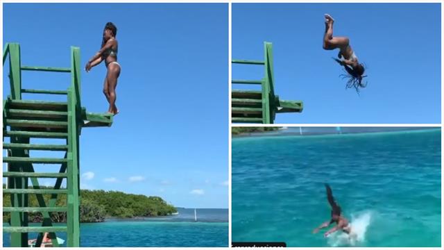 Simone Biles verso un nuovo sport? Che tuffo dal Belize