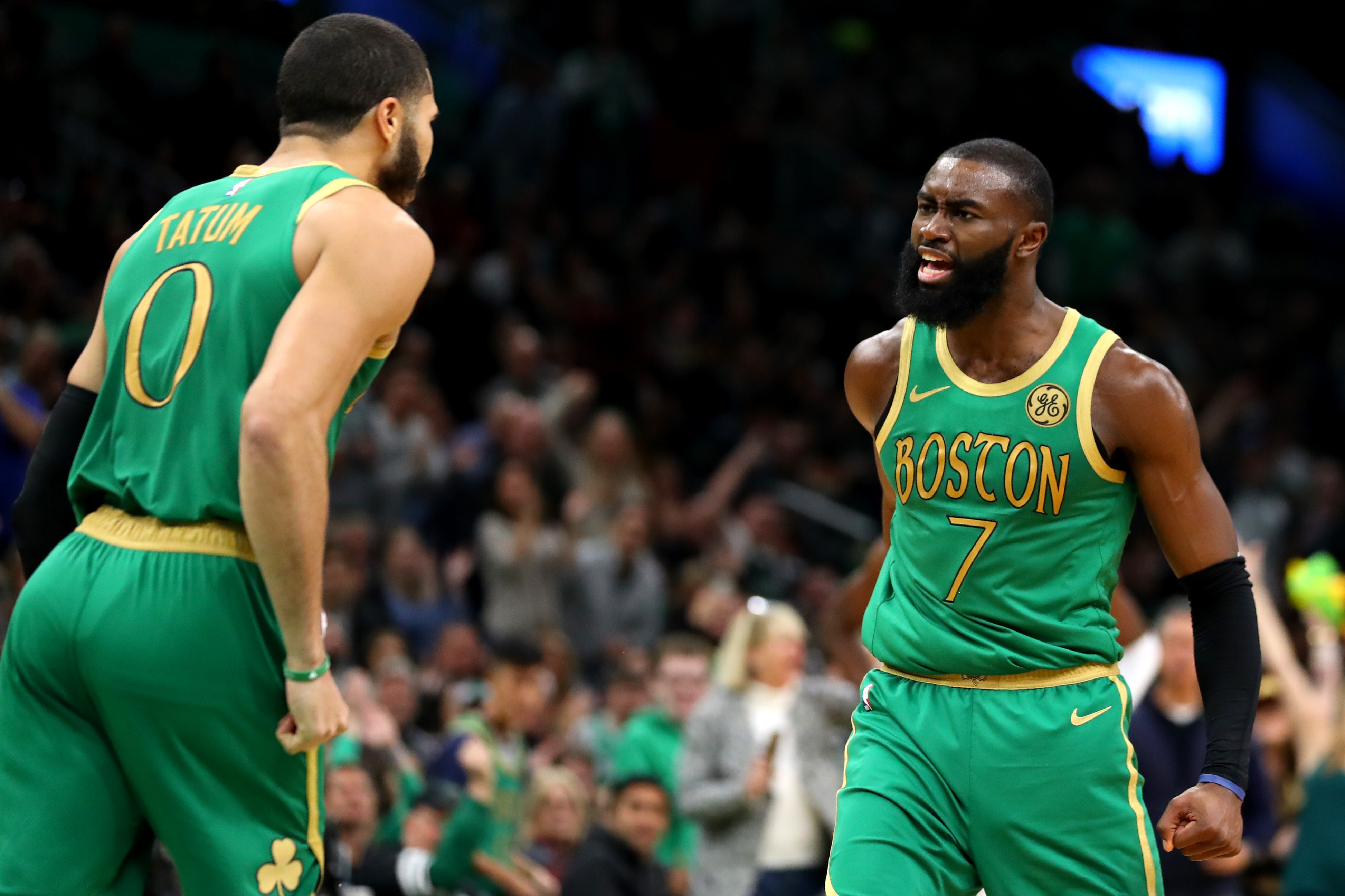 Jayston Tatum and Jaylen Brown of the Boston Celtics