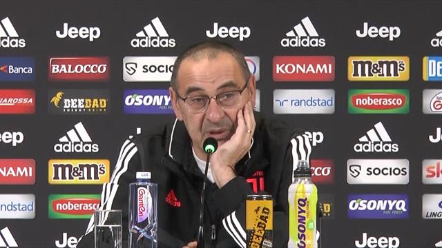 Sarri: "Turnover per Ronaldo? È in un gran momento, a Roma ha fatto 1100 metri sopra i 22 km/h" Sarri: "Turnover per Ronaldo? È in un gran momento, a Roma ha fatto 1100 metri sopra i 22 km/h"
