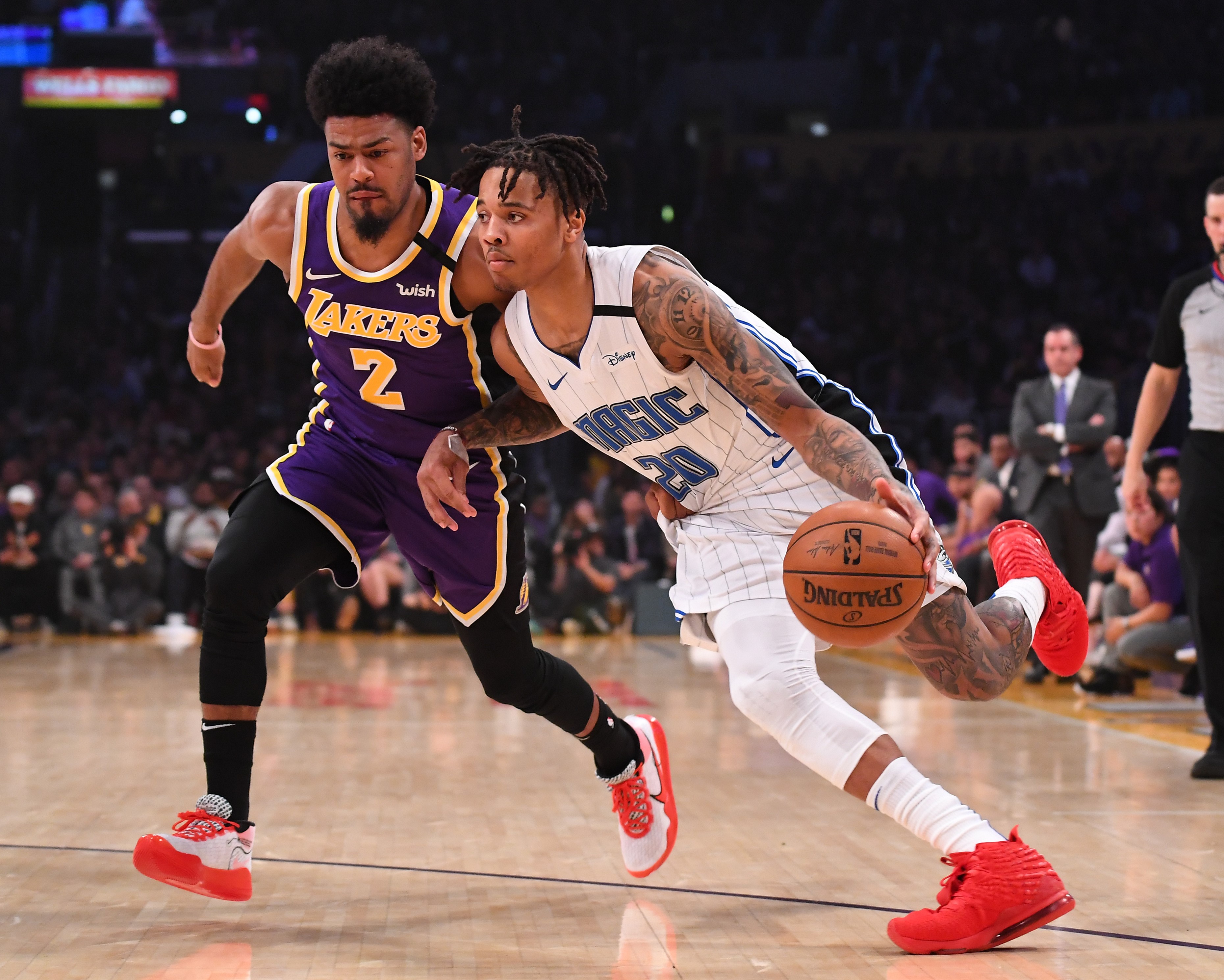 Markelle Fultz et Quinn Cook lors de Los Angeles Lakers - Orlando Magic en NBA le 15 janvier 2020