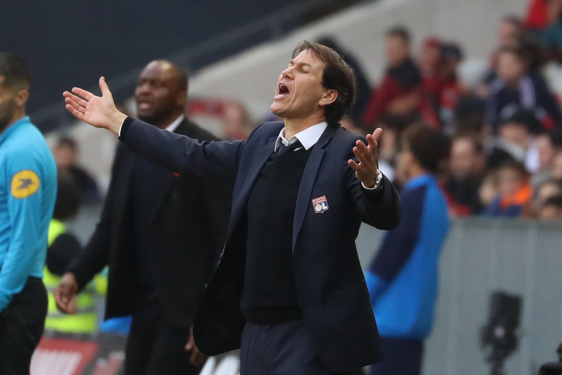 Lyon's French coach Rudi Garcia reacts during the French L1 football match between OGC Nice and Olympique Lyonnais at the "Allianz Riviera" stadium in Nice, southeastern France, on February 2, 2020