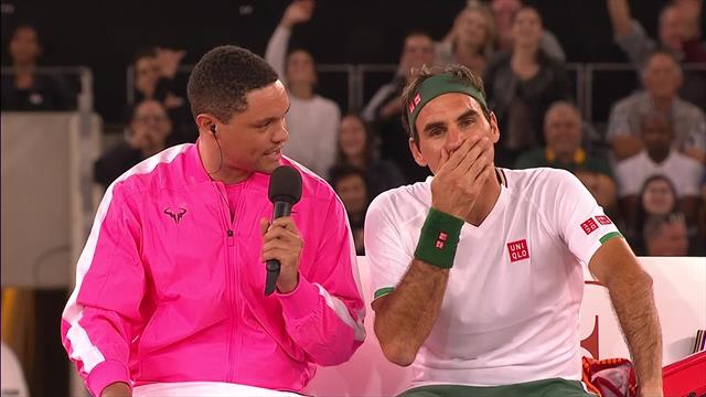 Noah interviewt Federer beim Seitenwechsel: "Rafa hat die besseren Trickshots!" Noah interviewt Federer beim Seitenwechsel: "Rafa hat die besseren Trickshots!"