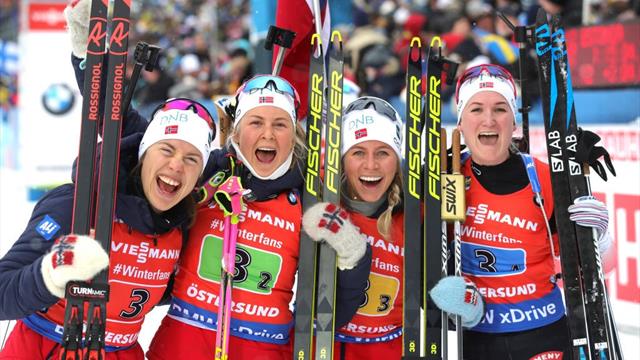Roiseland wins fourth gold as Norway take 4x6km relay win Roiseland wins fourth gold as Norway take 4x6km relay win