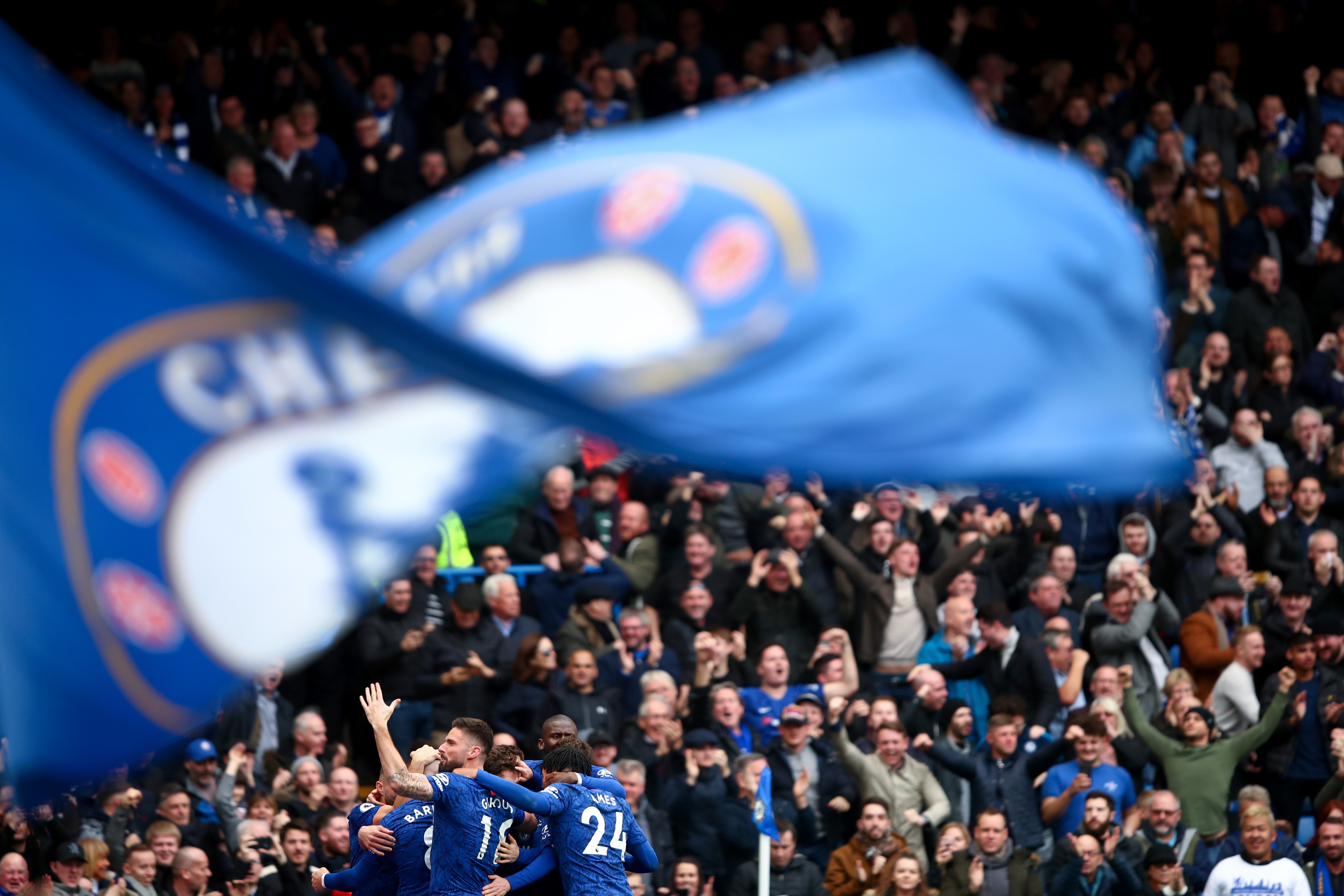 Olivier Giroud célèbre son but à Stamford Bridge lors de Chelsea - Tottenham en Premier League le 22 février 2020