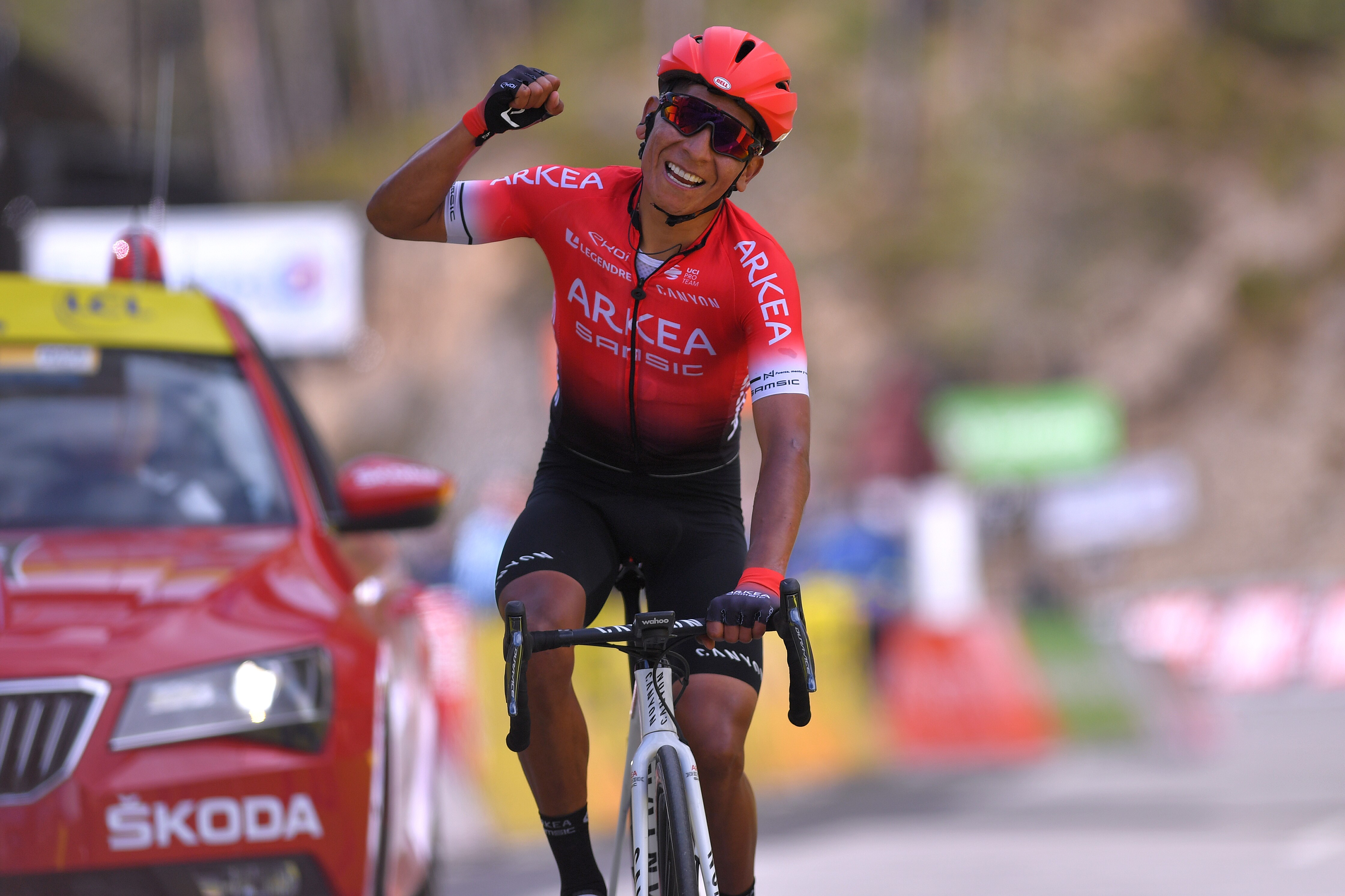 Nairo Quintana of Colombia and Team Arkea - Samsic / Celebration / during the 78th Paris - Nice 2020 - Stage 7 a 166,5km stage from Nice to Valdeblore La Colmiane 1500m / Paris - Nice 2020 final stage.