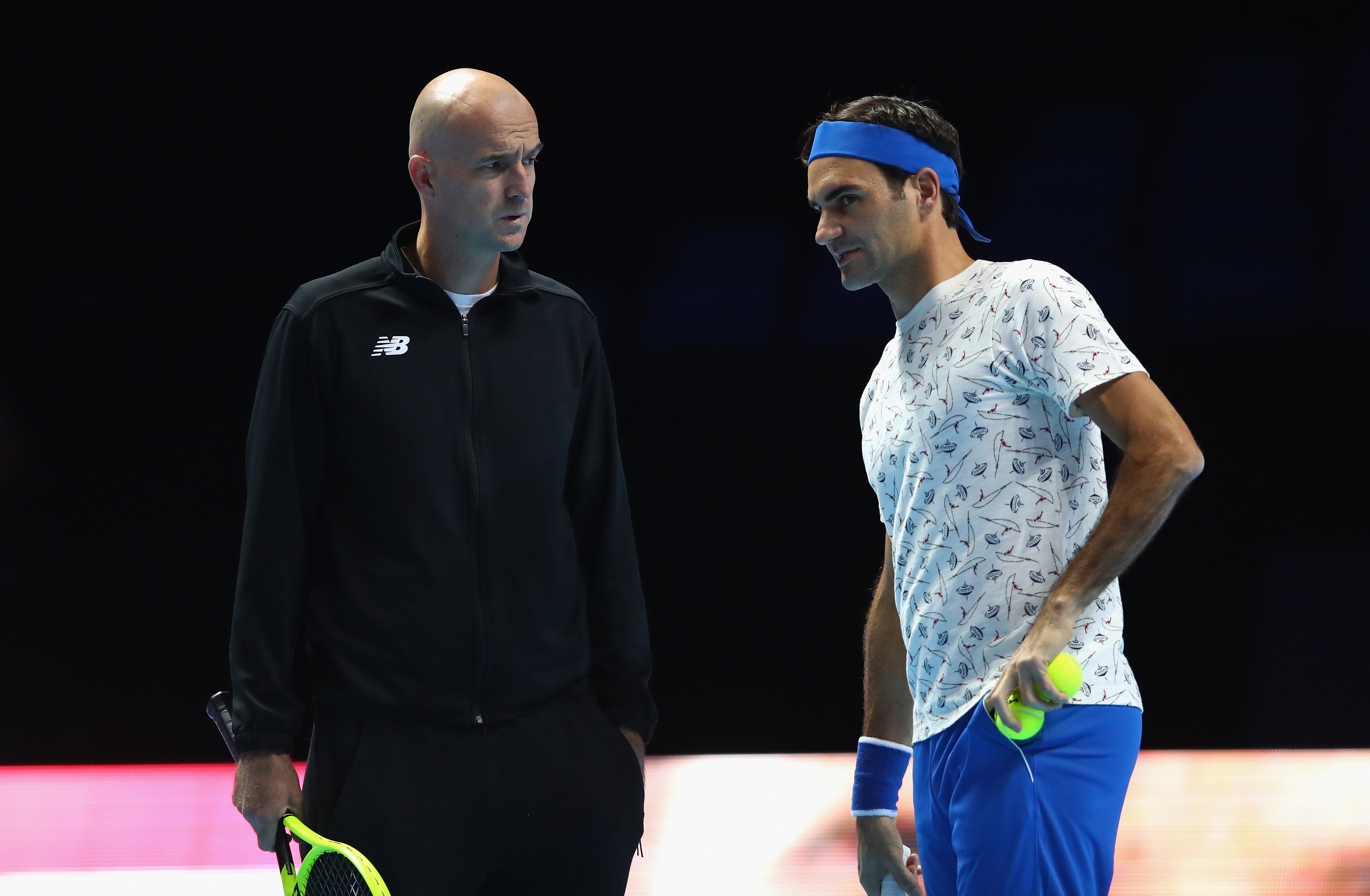 Roger Federer și Ivan Ljubicic după un antrenament