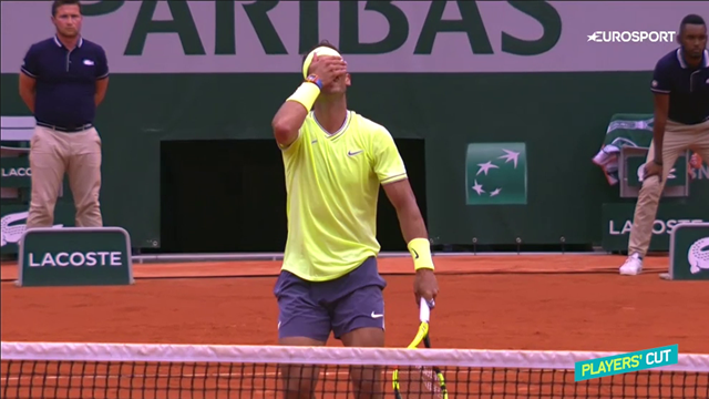 Nadal facepalms after missing an easy smash Nadal facepalms after missing an easy smash