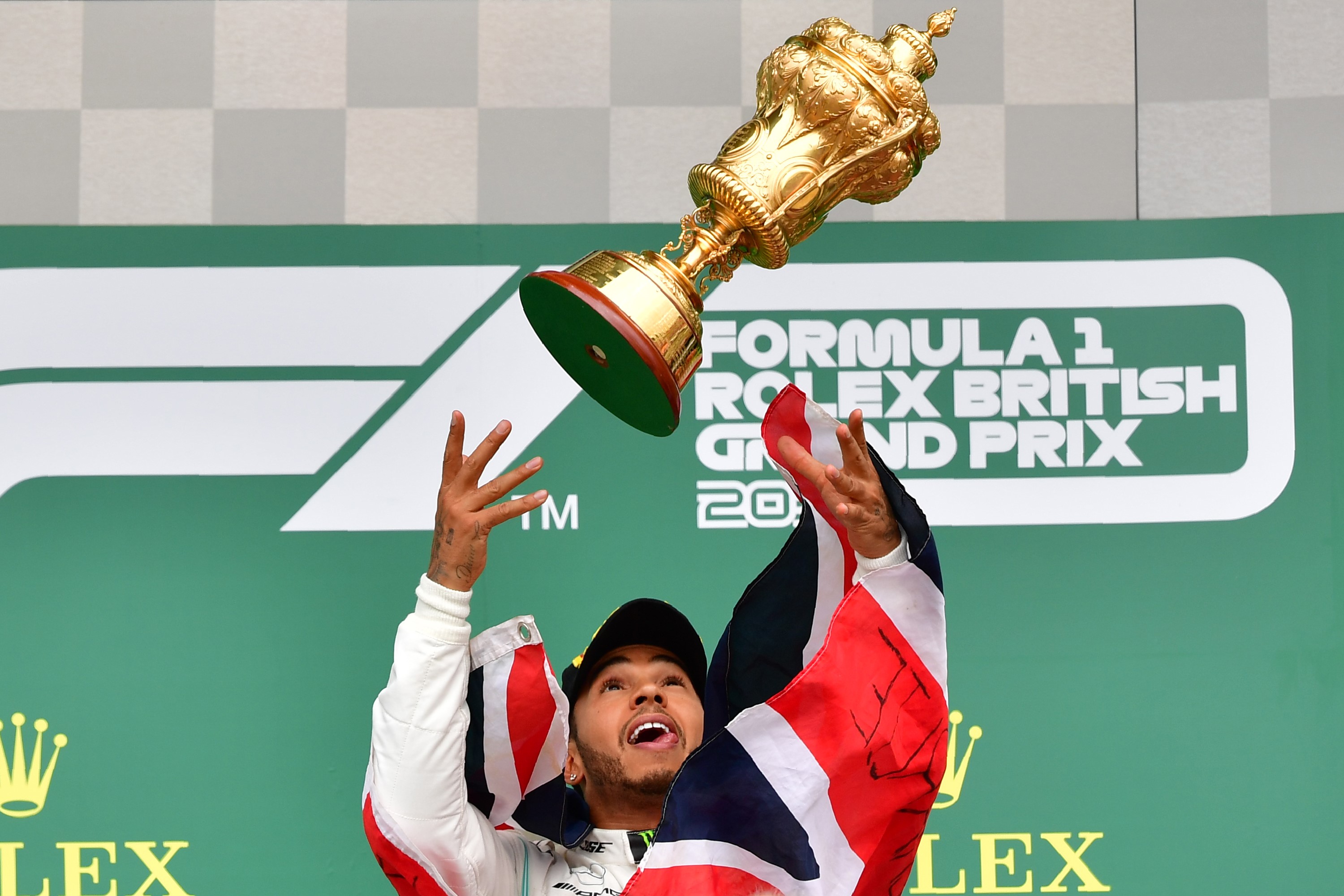 Lewis Hamilton (Mercedes) vainqueur du Grand Prix de Grande-Bretagne 2019, sur le podium