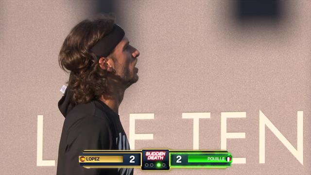 Bizarre scenes as Lopez explains to umpire he's won at Ultimate Tennis Showdown Bizarre scenes as Lopez explains to umpire he's won at Ultimate Tennis Showdown