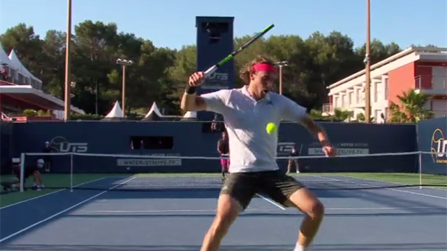 Ouch! Stefanos Tsitsipas goes for the tweener at Ultimate Tennis Showdown - and misses Ouch! Stefanos Tsitsipas goes for the tweener at Ultimate Tennis Showdown - and misses