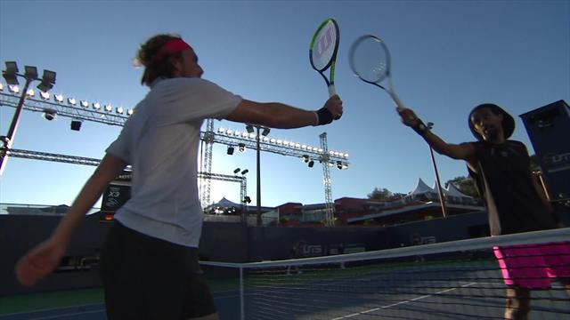 Ultimate Tennis Showdown highlights: Stefanos Tsitsipas powers past Dustin Brown Ultimate Tennis Showdown highlights: Stefanos Tsitsipas powers past Dustin Brown